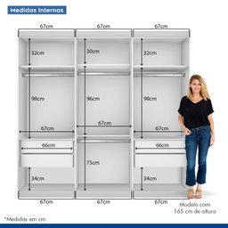 Guarda Roupa Casal Premium Pearl 205,9cm 3 Portas 4 Gavetas Espresso Móveis Branco - 7