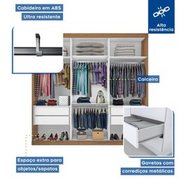 Guarda Roupa Casal Premium Pearl 205,9cm 3 Portas 4 Gavetas Espresso Móveis - 4