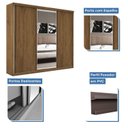 Ver imagem 3 de Guarda-Roupa Casal 3 Portas de Correr 4 Gavetas e 3 Espelhos Sky Yescasa Marrom/Freijó