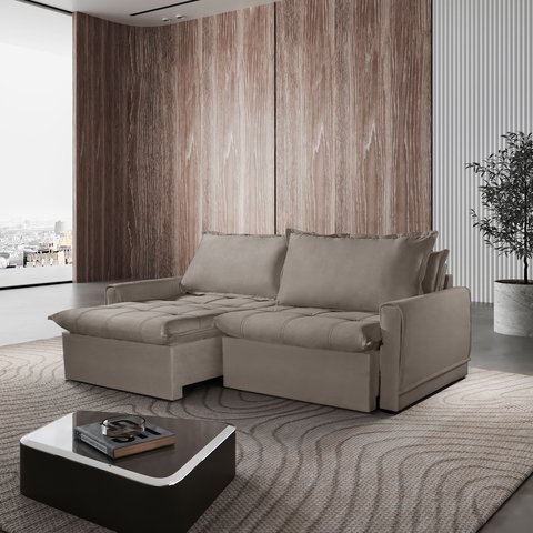 Sofá Cama Amsterdã Caixa Zero 200m Retrátil e Reclinável com Almofadas Soltas - Movenzo Estofados