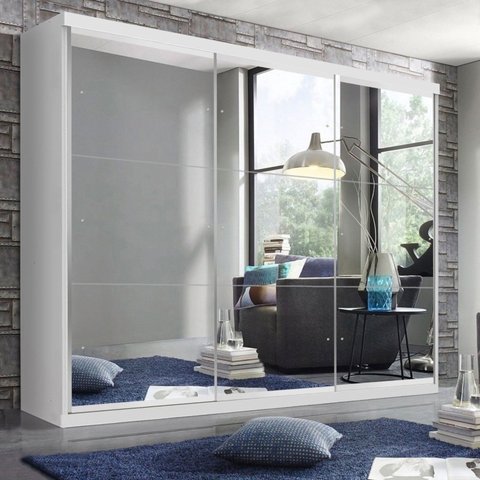 Guarda Roupa Casal Premium Elle 205,9cm com Espelho 3 Portas 4 Gavetas Yescasa Branco