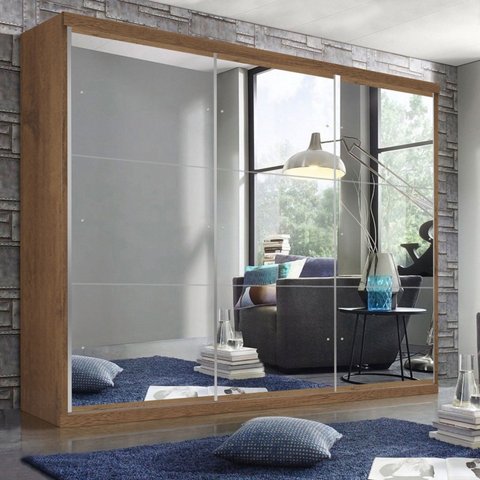 Guarda Roupa Casal Premium Elle 205,9cm com Espelho 3 Portas 4 Gavetas Yescasa Marrom/Freijó