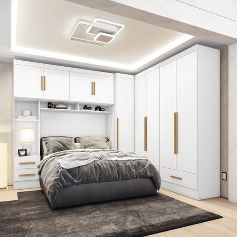 Quarto Modulado Casal Completo 4 Peças 5 Portas 4 Gavetas com Maleiro Smart Plus Yescasa Branco