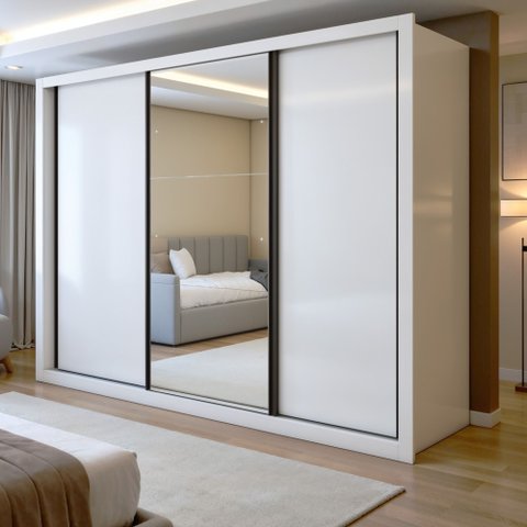Guarda Roupa Casal com Espelho Premium Liv 3 Portas de Correr e 6 Gavetas 242cm Yescasa