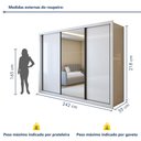 Ver imagem 4 de Guarda Roupa Casal com Espelho Premium Liv 3 Portas de Correr e 6 Gavetas 242cm Yescasa Branco