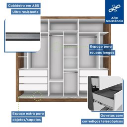  Guarda Roupa Casal Premium Liv 242cm com Espelho 3 Portas 6 Gavetas Espresso Móveis     - 4