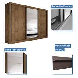  Guarda Roupa Casal Premium Liv 242cm com Espelho 3 Portas 6 Gavetas Espresso Móveis     - 3