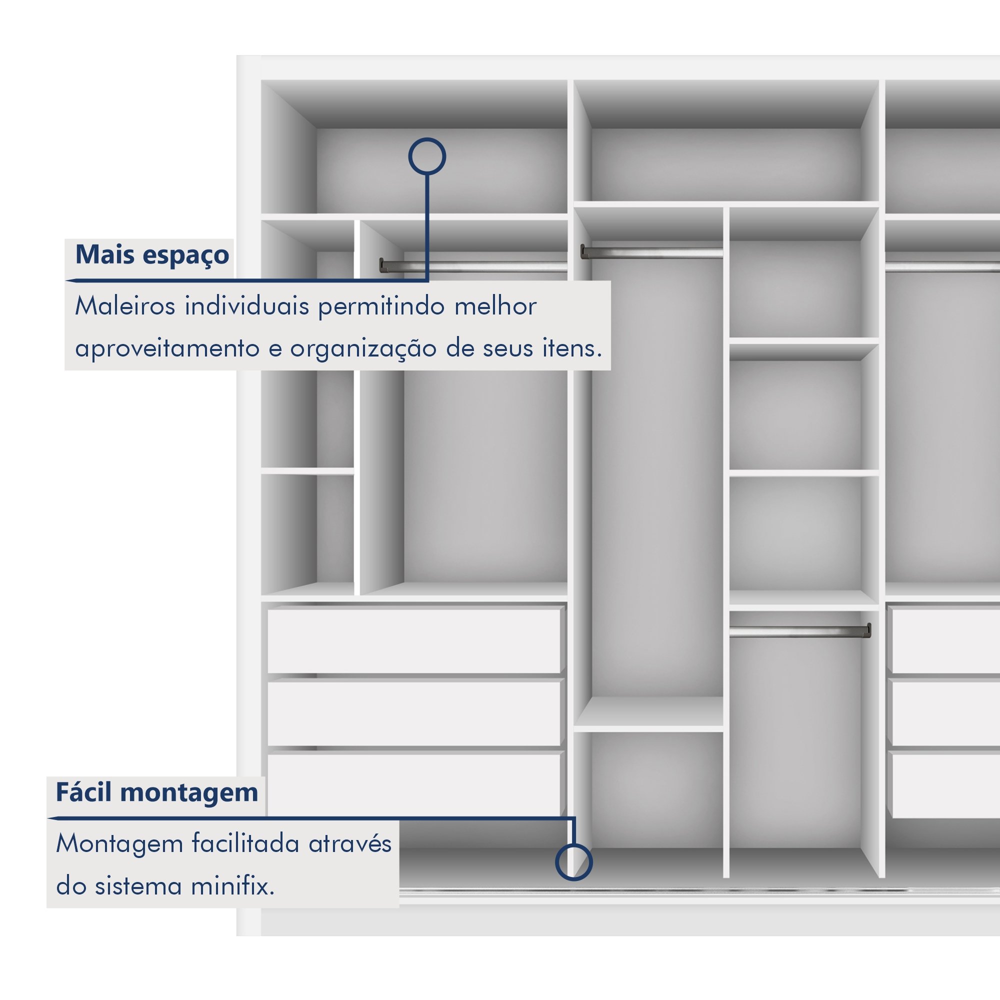 Guarda Roupa Casal Premium Lux 242cm com Espelho 3 Portas 6 Gavetas Espresso Móveis     - 7