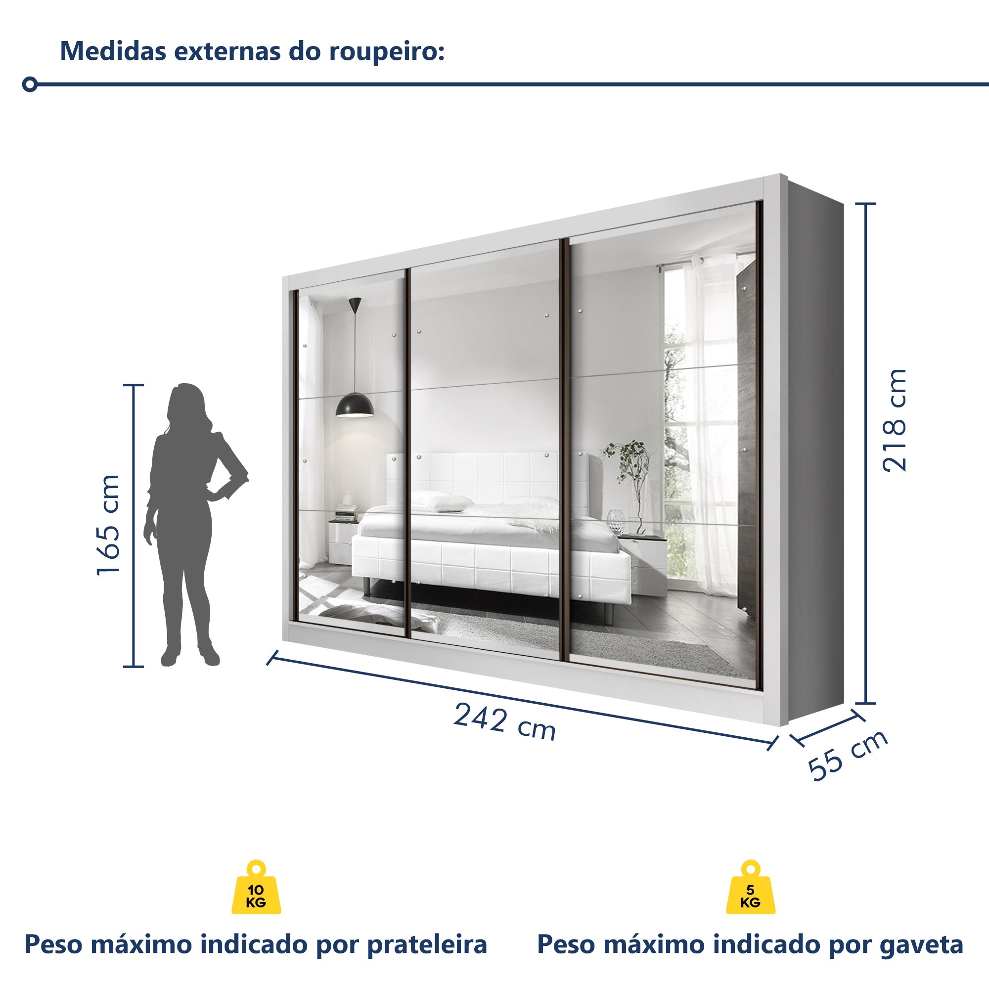 Guarda Roupa Casal Premium Lux 242cm com Espelho 3 Portas 6 Gavetas Espresso Móveis     - 10