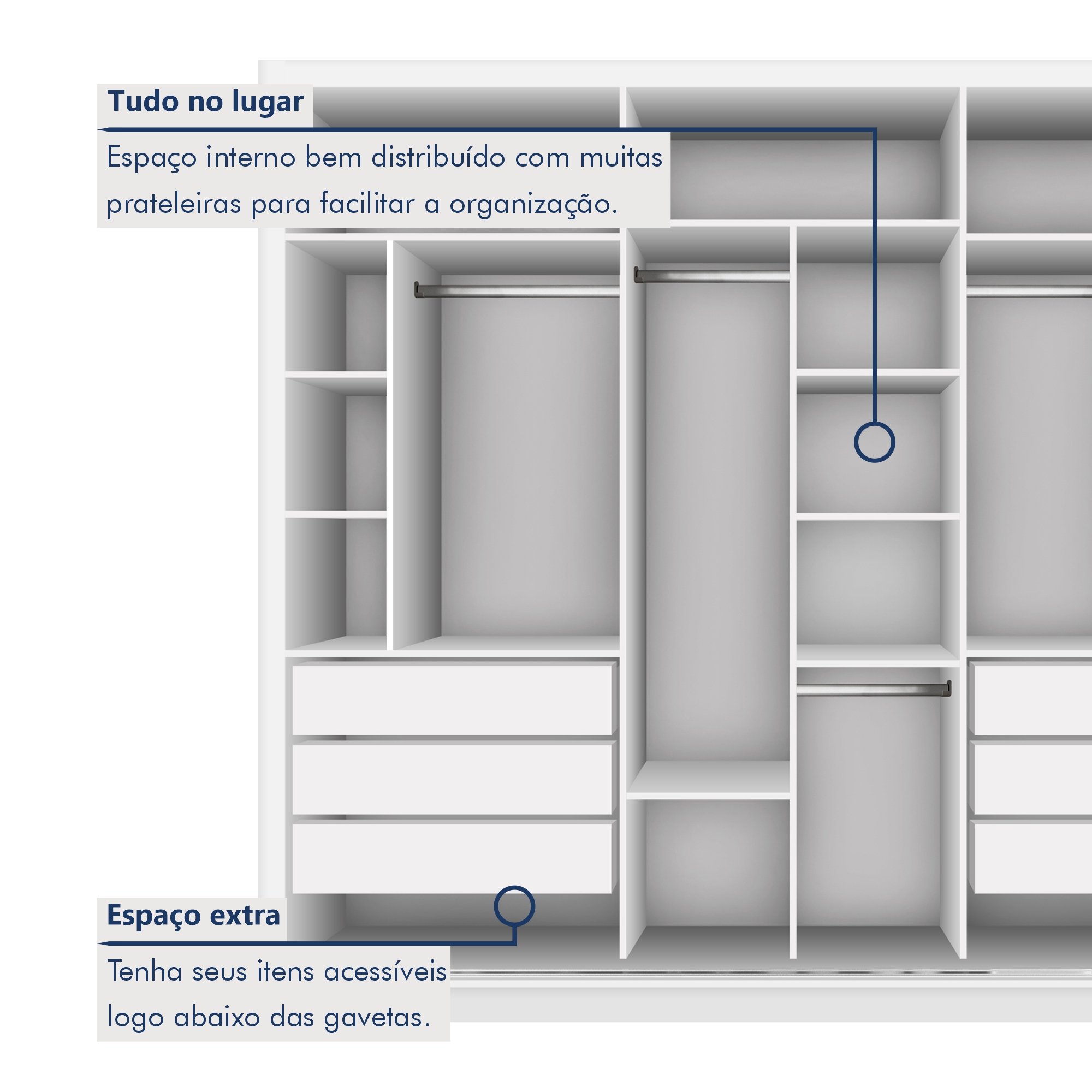 Guarda Roupa Casal Premium Lux 242cm com Espelho 3 Portas 6 Gavetas Espresso Móveis     - 6