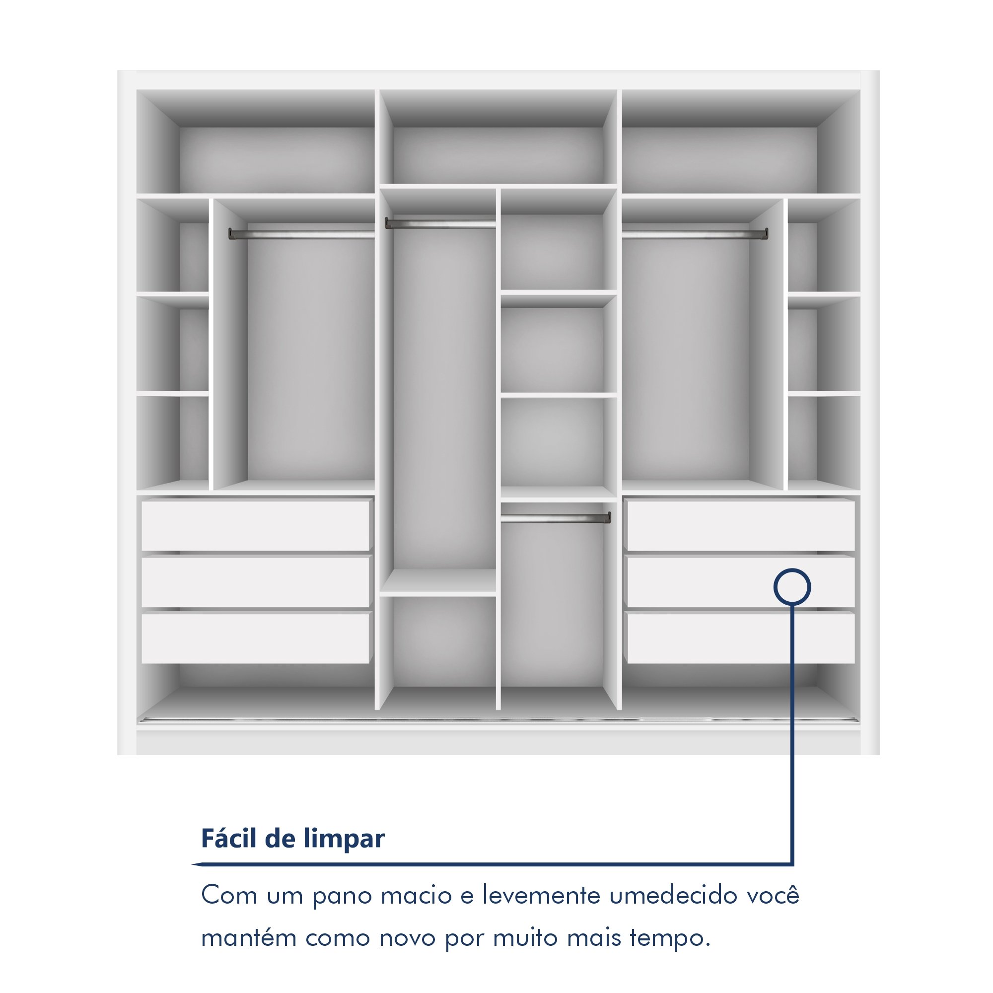 Guarda Roupa Casal Premium Lux 242cm com Espelho 3 Portas 6 Gavetas Espresso Móveis     - 9