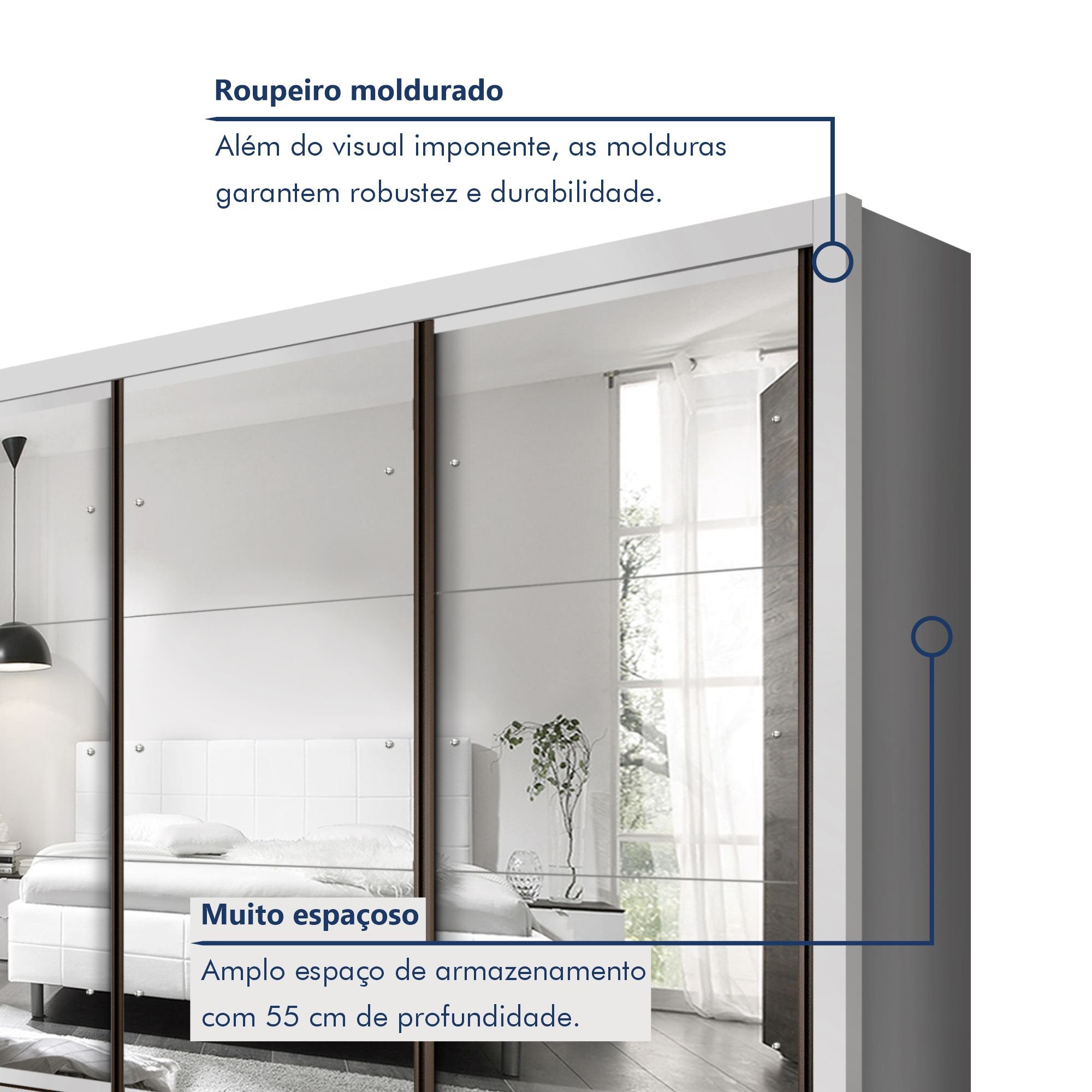 Guarda Roupa Casal Premium Lux 242cm com Espelho 3 Portas 6 Gavetas Espresso Móveis     - 3