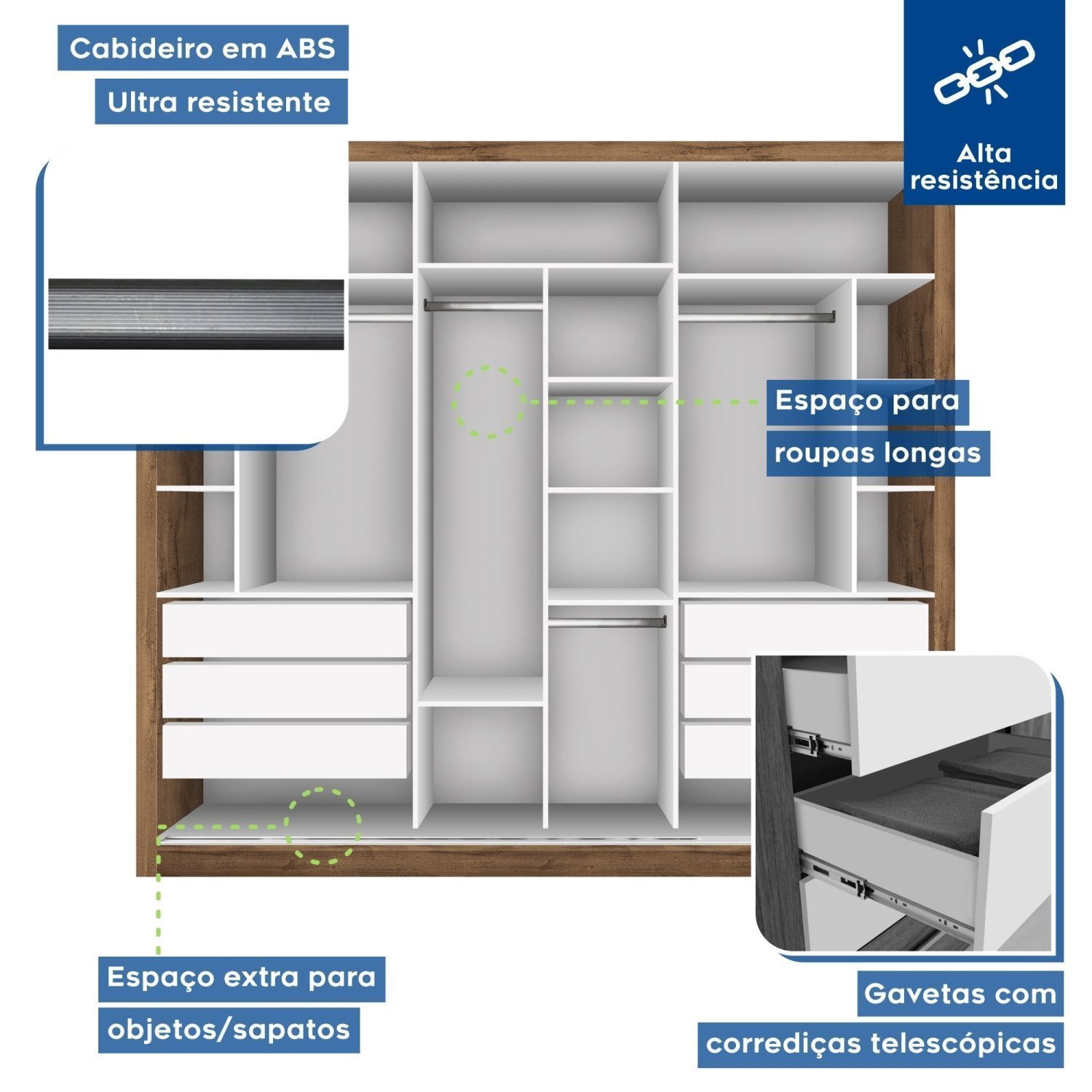 Guarda Roupa Casal Premium Lux 242cm com Espelho 3 Portas 6 Gavetas Espresso Móveis       - 4