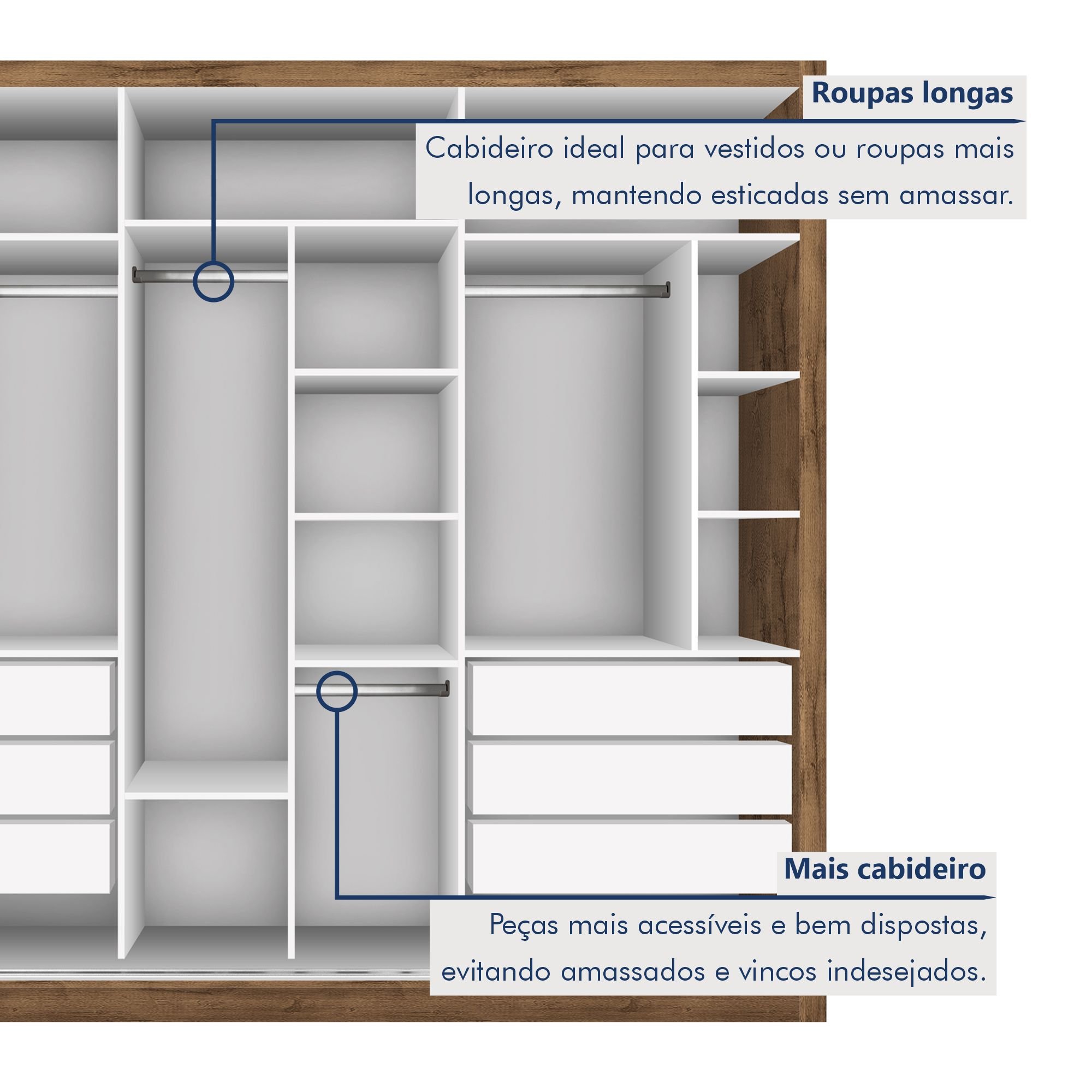 Guarda Roupa Casal Premium Lux 242cm com Espelho 3 Portas 6 Gavetas Espresso Móveis       - 8