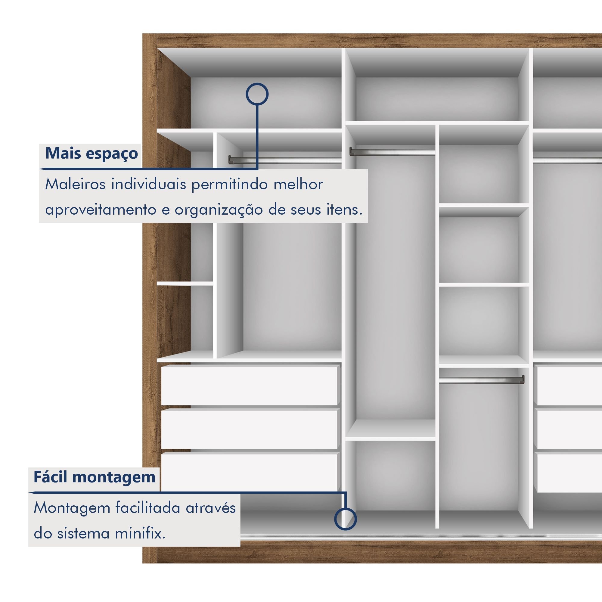 Guarda Roupa Casal Premium Lux 242cm com Espelho 3 Portas 6 Gavetas Espresso Móveis       - 7