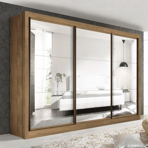 Guarda Roupa Casal Premium Lux 242cm com Espelho 3 Portas 6 Gavetas Yescasa Marrom/Freijó