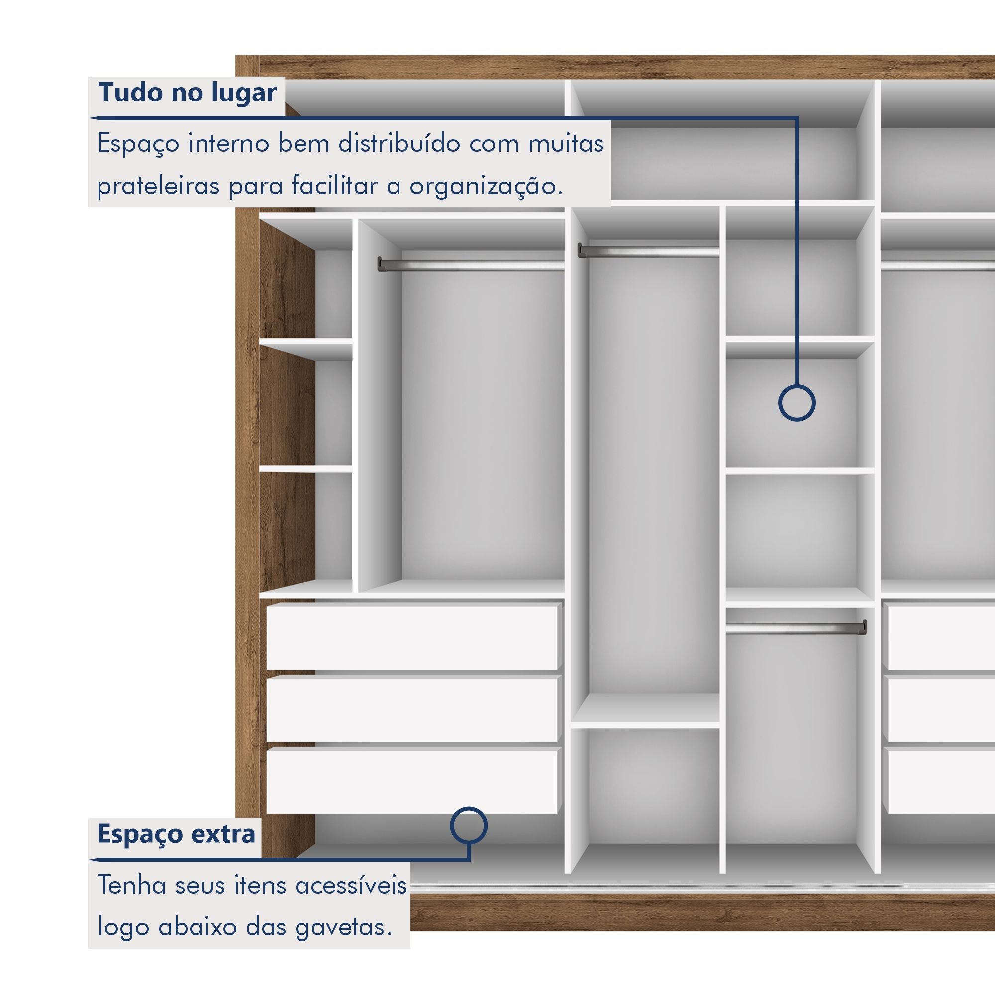 Guarda Roupa Casal Premium Lux 242cm com Espelho 3 Portas 6 Gavetas Espresso Móveis       - 6