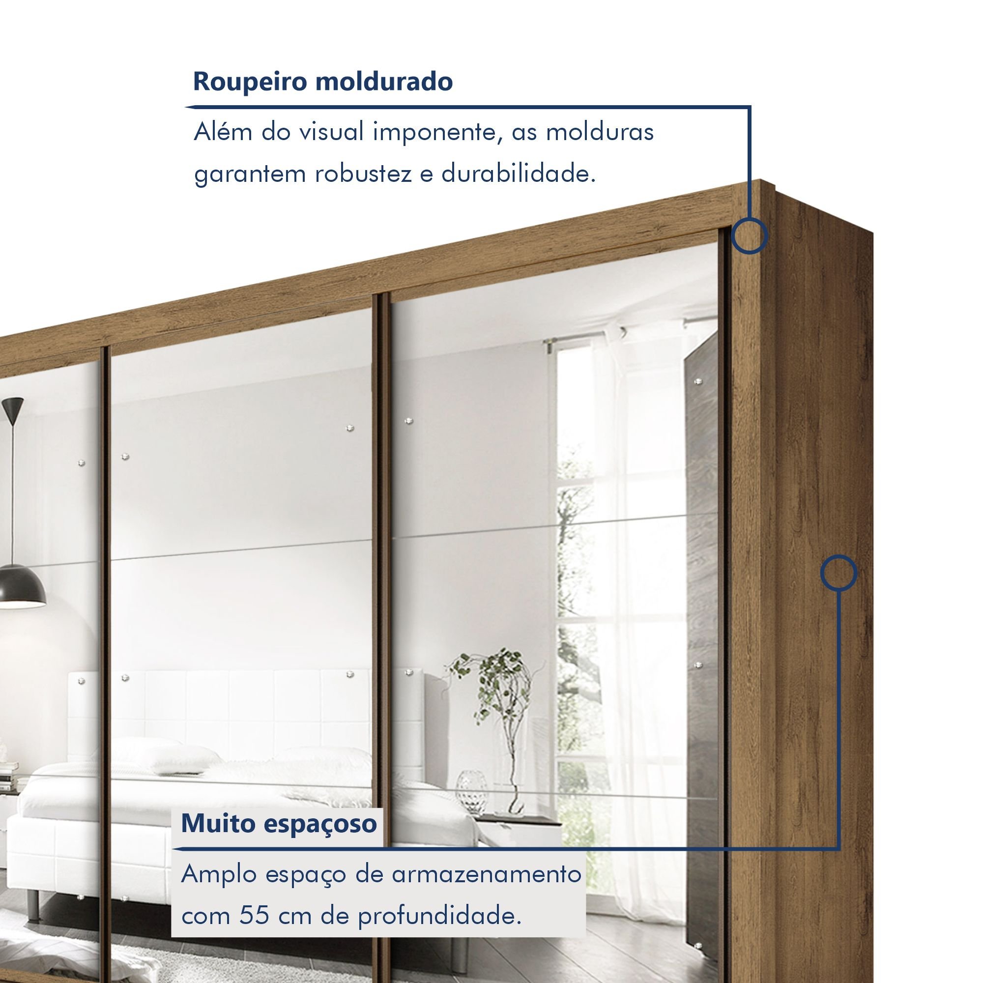 Guarda Roupa Casal Premium Lux 242cm com Espelho 3 Portas 6 Gavetas Espresso Móveis       - 3