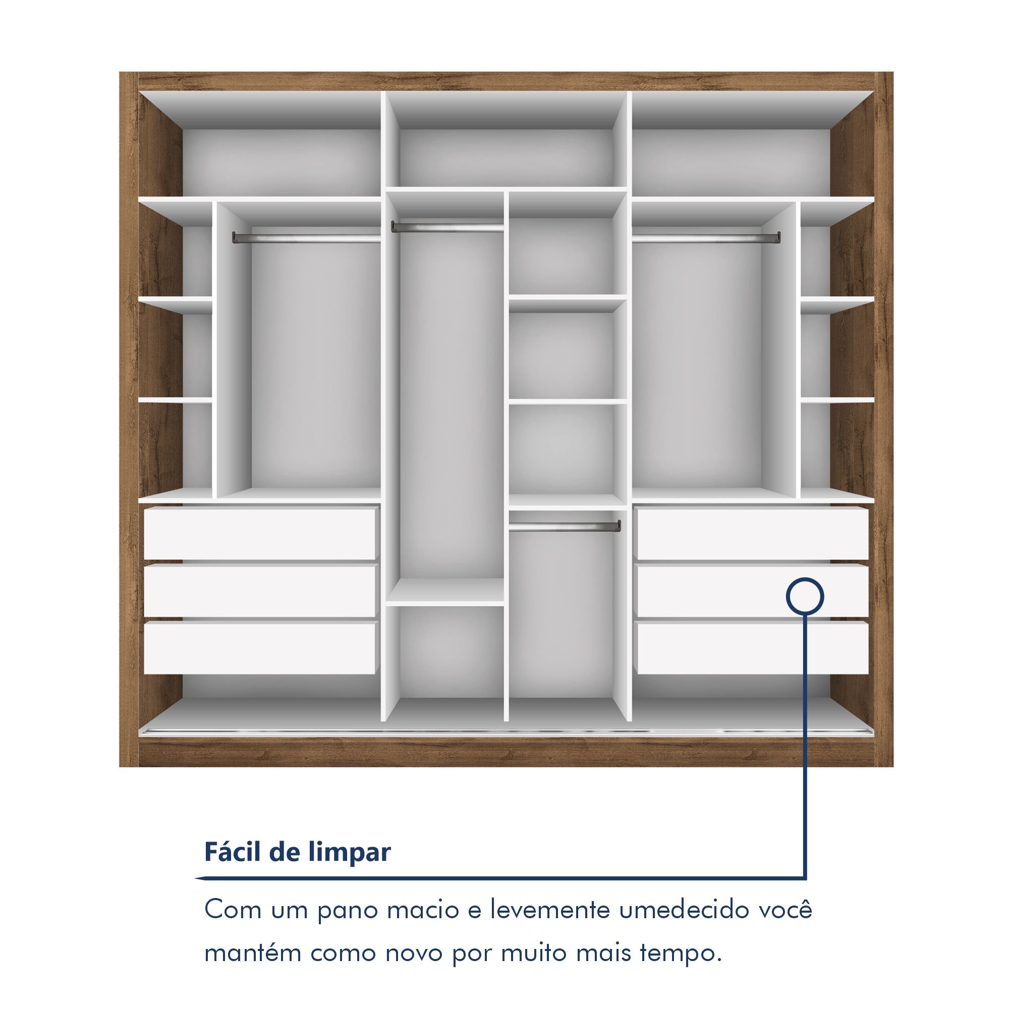 Guarda Roupa Casal Premium Lux 242cm com Espelho 3 Portas 6 Gavetas Espresso Móveis       - 9