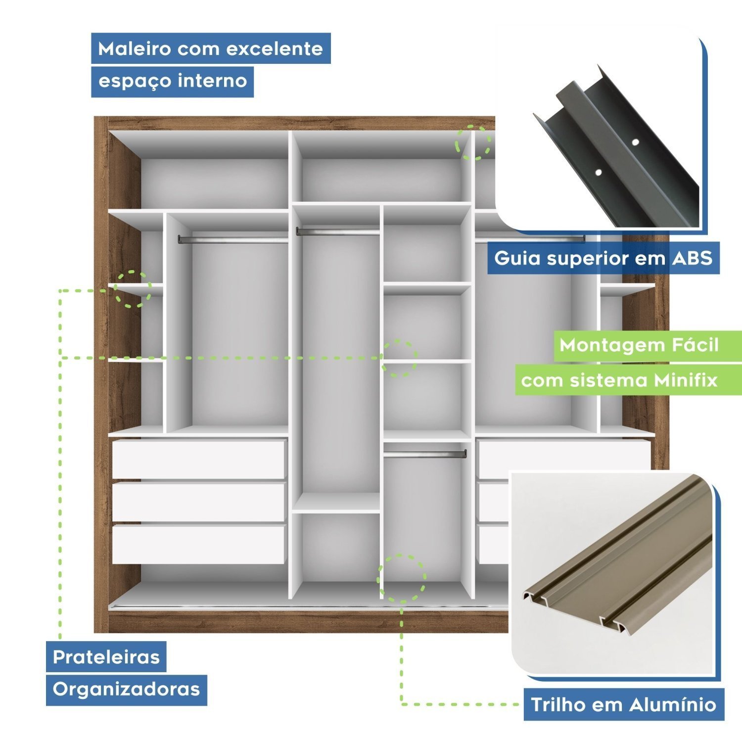 Guarda Roupa Casal Premium Lux 242cm com Espelho 3 Portas 6 Gavetas Espresso Móveis       - 5