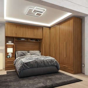 Quarto Modulado Casal Completo 4 Peças 5 Portas 4 Gavetas com Maleiro Smart Plus