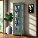 Ver imagem 1 de Cristaleira 1 Porta 1 Gaveta 3 Prateleiras Pés Torneados - Verde Kalle com Tampo e Base Imbuia Glaze