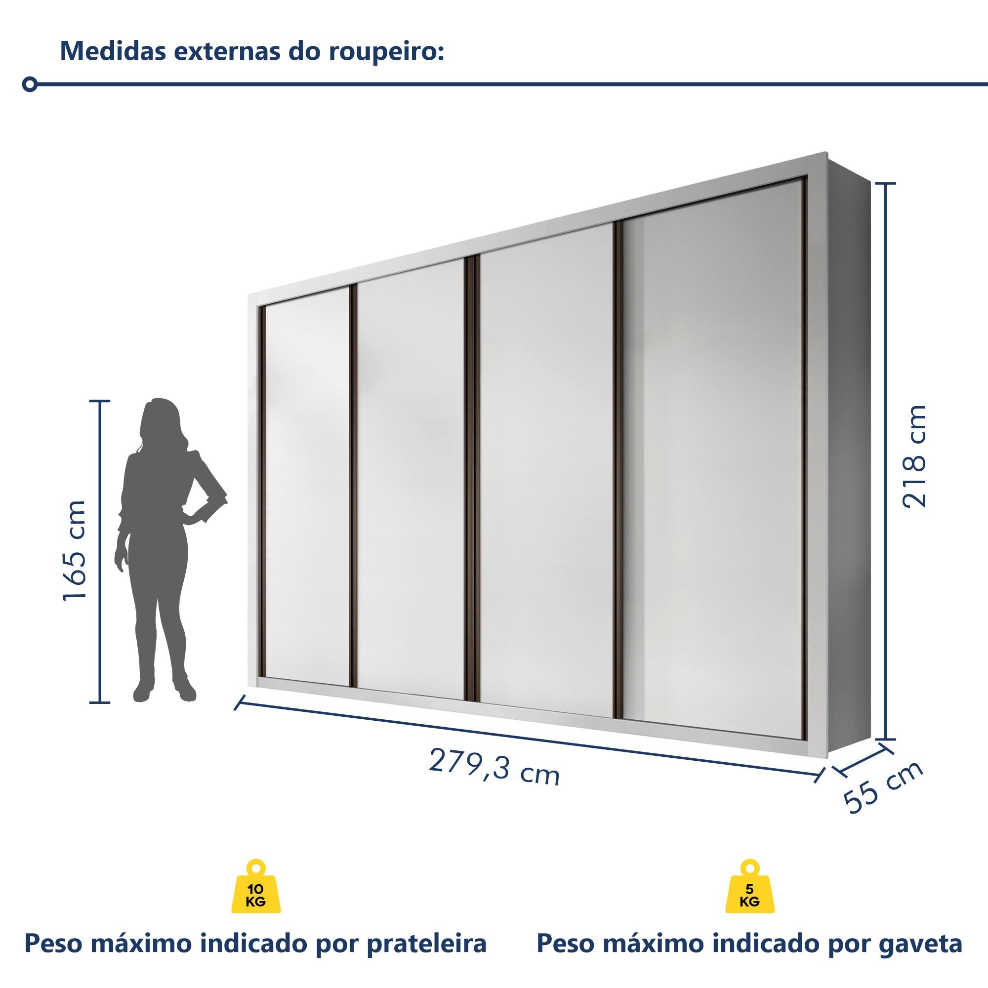 Guarda Roupa Casal Premium Liv 279,3cm 4 Portas 4 Gavetas Espresso Móveis - 7