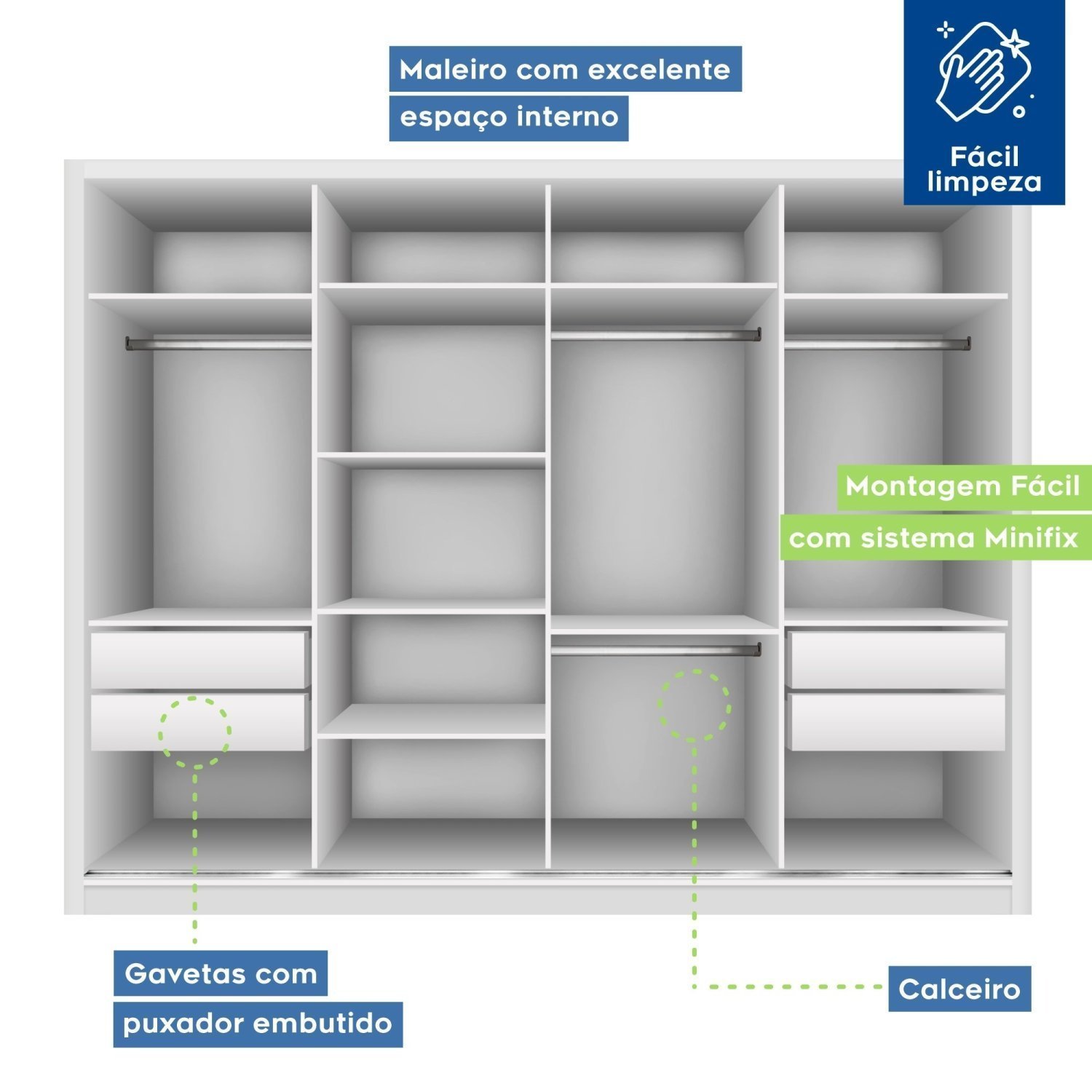 Guarda Roupa Casal 4 Portas 4 Gavetas Liv Espresso Móveis - 4