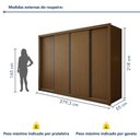 Ver imagem 3 de Guarda Roupa Casal Premium Liv 4 Portas de Correr e 4 Gavetas 279,3cm Yescasa Marrom/Freijó