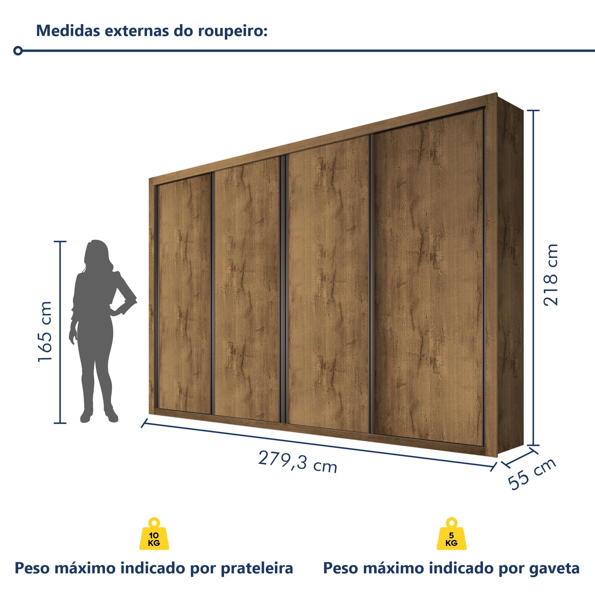 Guarda Roupa Casal Premium Liv 279,3cm 4 Portas 4 Gavetas Espresso Móveis - 7