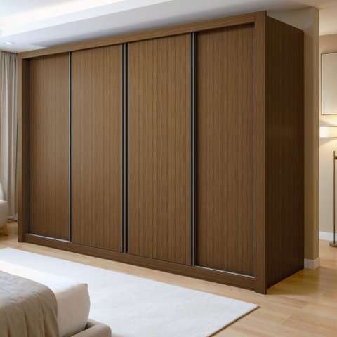 Guarda Roupa Casal Premium Liv 4 Portas de Correr e 4 Gavetas 279,3cm Yescasa Marrom/Freijó