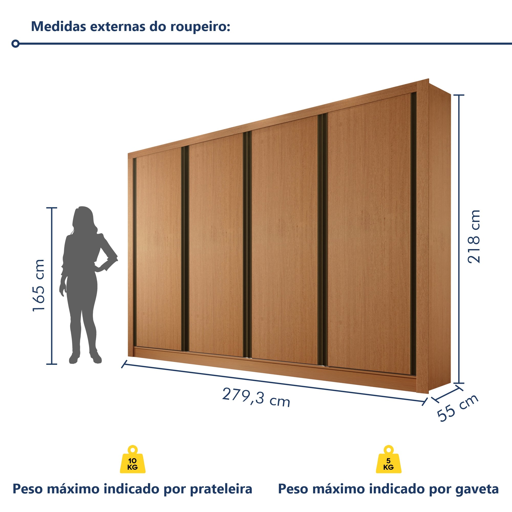 Guarda Roupa Casal Premium Liv 279,3cm 4 Portas 4 Gavetas Espresso Móveis - 7