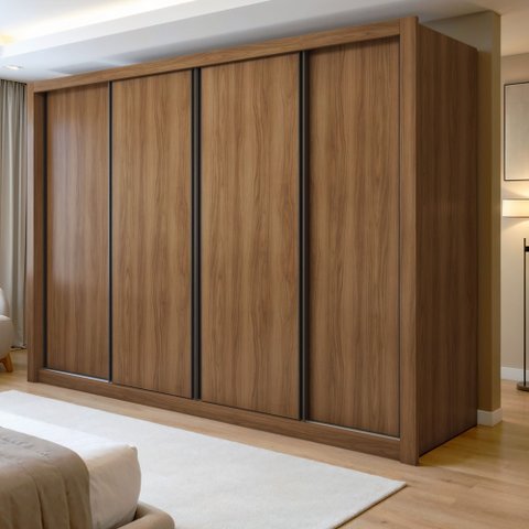 Guarda Roupa Casal Premium Liv 4 Portas de Correr e 4 Gavetas 279,3cm Yescasa Marrom/Carvalho