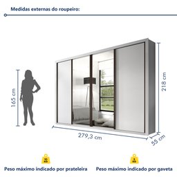 Guarda Roupa Casal Premium Zara 279,3cm com Espelho 4 Portas 4 Gavetas Espresso Móveis     - 8