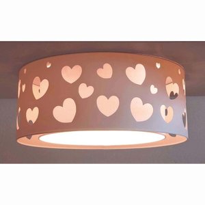 Luminária Infantil Plafon Corações Duplo Rosa 40x16