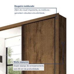 Guarda Roupa Casal Premium Zara 279,3cm com Espelho 4 Portas 4 Gavetas Espresso Móveis     - 2