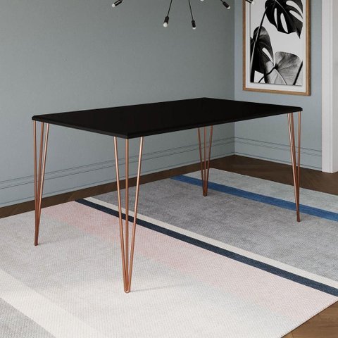Mesa de Jantar Elen 140x80cm Tampo Preto com Base Cobre - Cor: Marrom