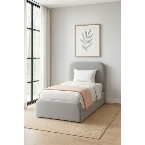 Cama Solteiro Cabeceira Estofada Quarto Moderno Alto Padrão:linho Cinza