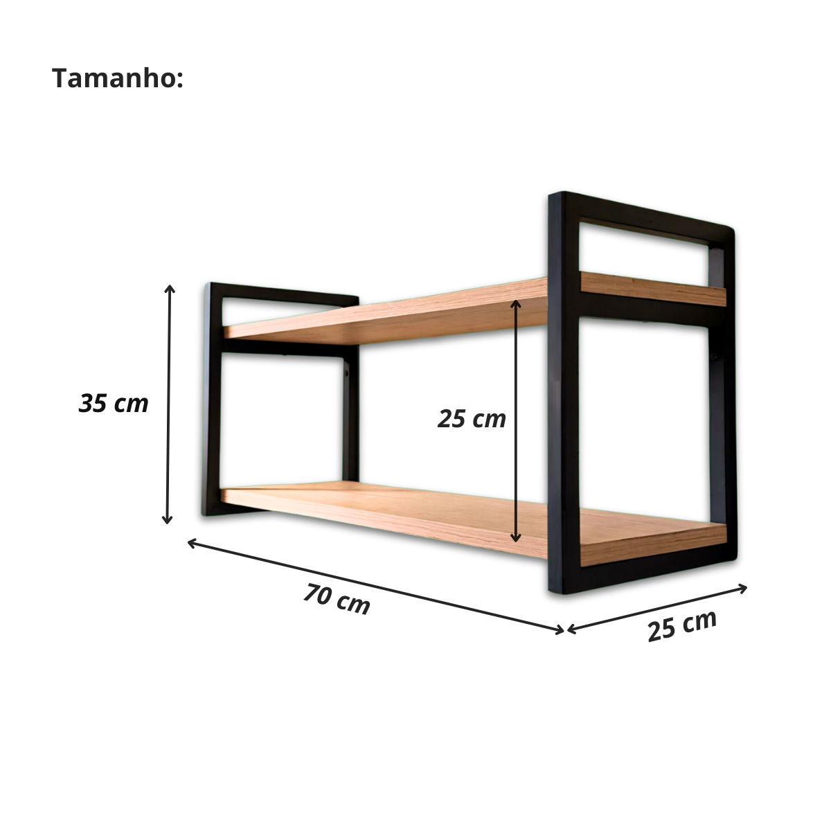 Prateleira Suspensa Estilo Industrial 100% Mdf Aço 35x25x70 - 3