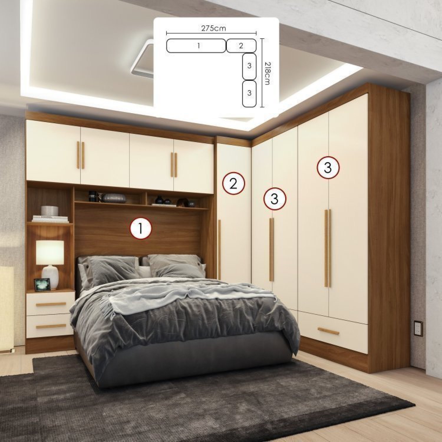 Quarto Modulado Casal Completo 4 Peças 5 Portas 4 Gavetas com Maleiro Smart Plus - 2