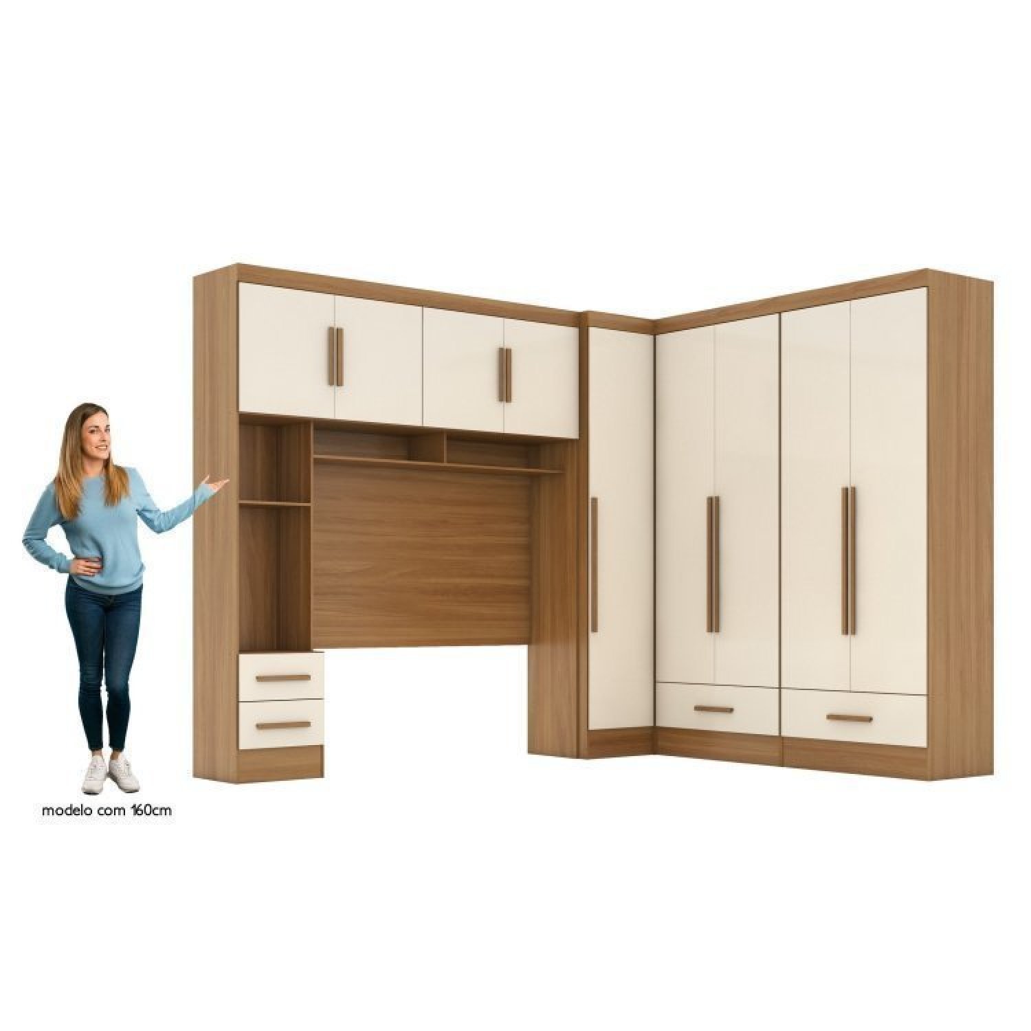 Quarto Modulado Casal Completo 4 Peças 5 Portas 4 Gavetas com Maleiro Smart Plus - 4