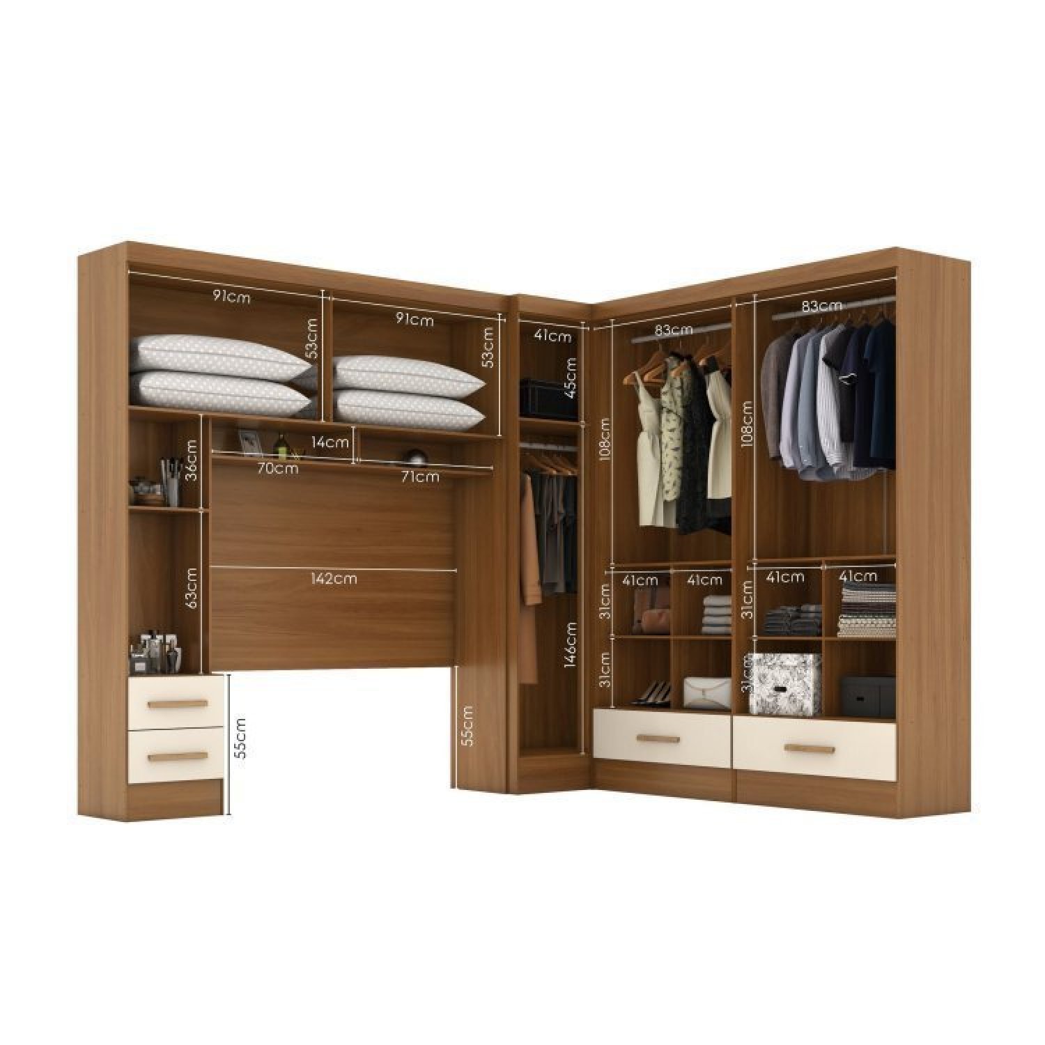 Quarto Modulado Casal Completo 4 Peças 5 Portas 4 Gavetas com Maleiro Smart Plus - 7