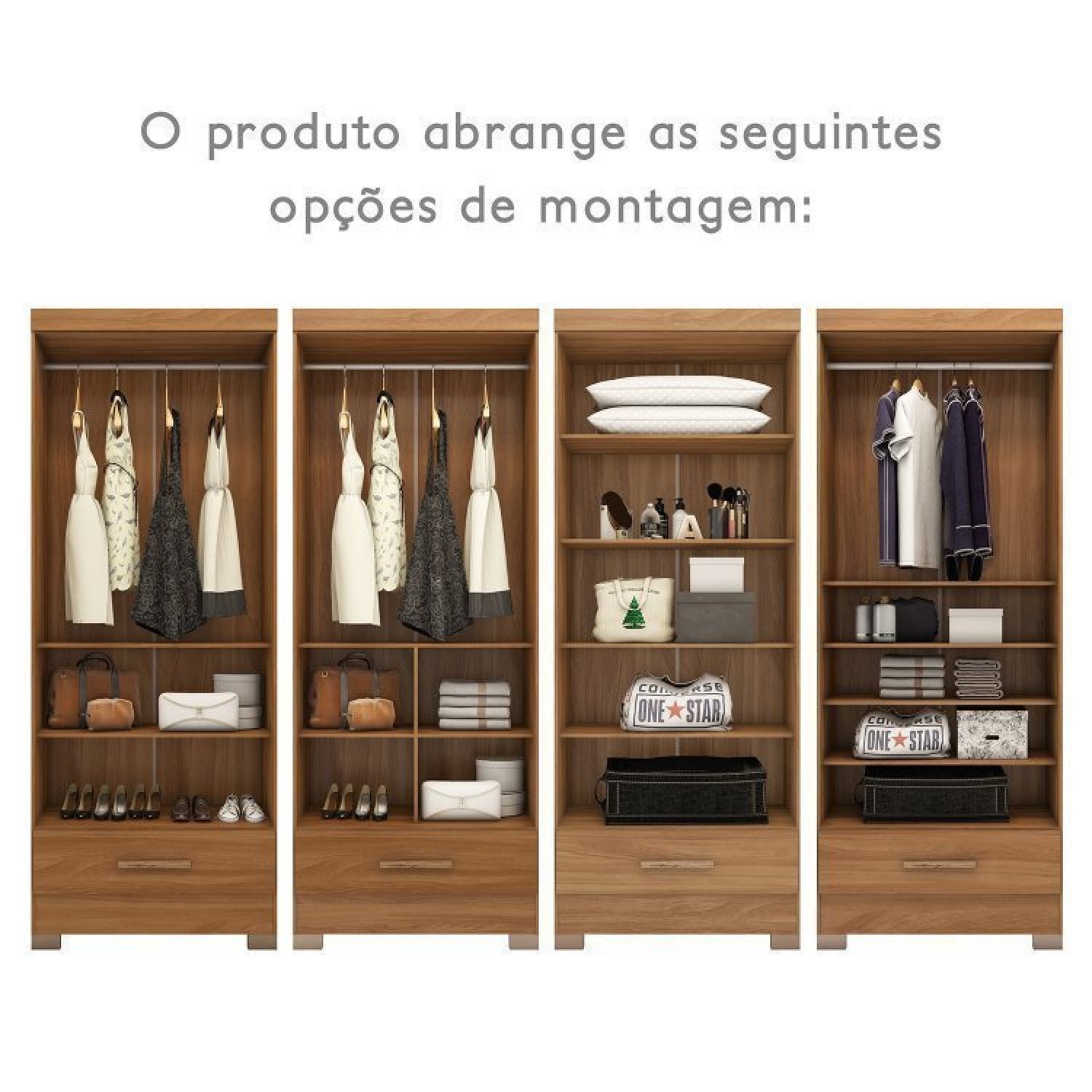 Quarto Modulado Casal Completo 4 Peças 5 Portas 4 Gavetas com Maleiro Smart Plus - 18