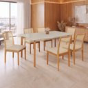 Ver imagem 1 de Conjunto Sala de Jantar Mesa 180x100cm Madeira e MDF com Vidro e 6 Cadeiras Madeira Maciça Londres