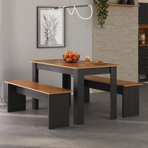 Conjunto Sala de Jantar 1 Mesa 135cm 2 Bancos Primor