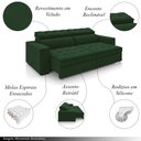 Ver imagem 3 de Sofá Decorativo Hugo 2 Lugares 208cm Reclinável e Retrátil Veludo Verde G45 - Gran Belo