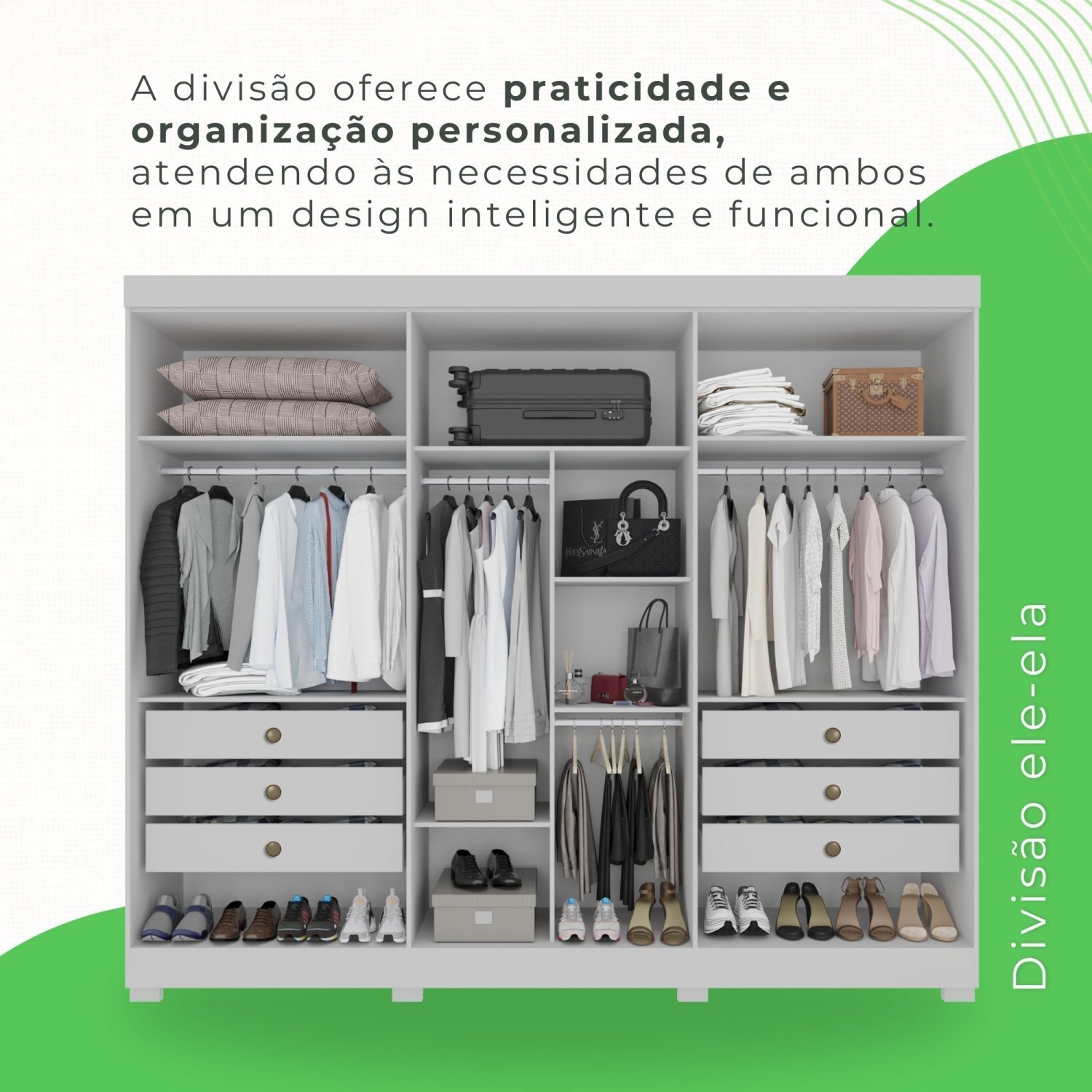 Guarda-roupa Casal com Espelho 6 Portas 6 Gavetas Órion Premium - 7