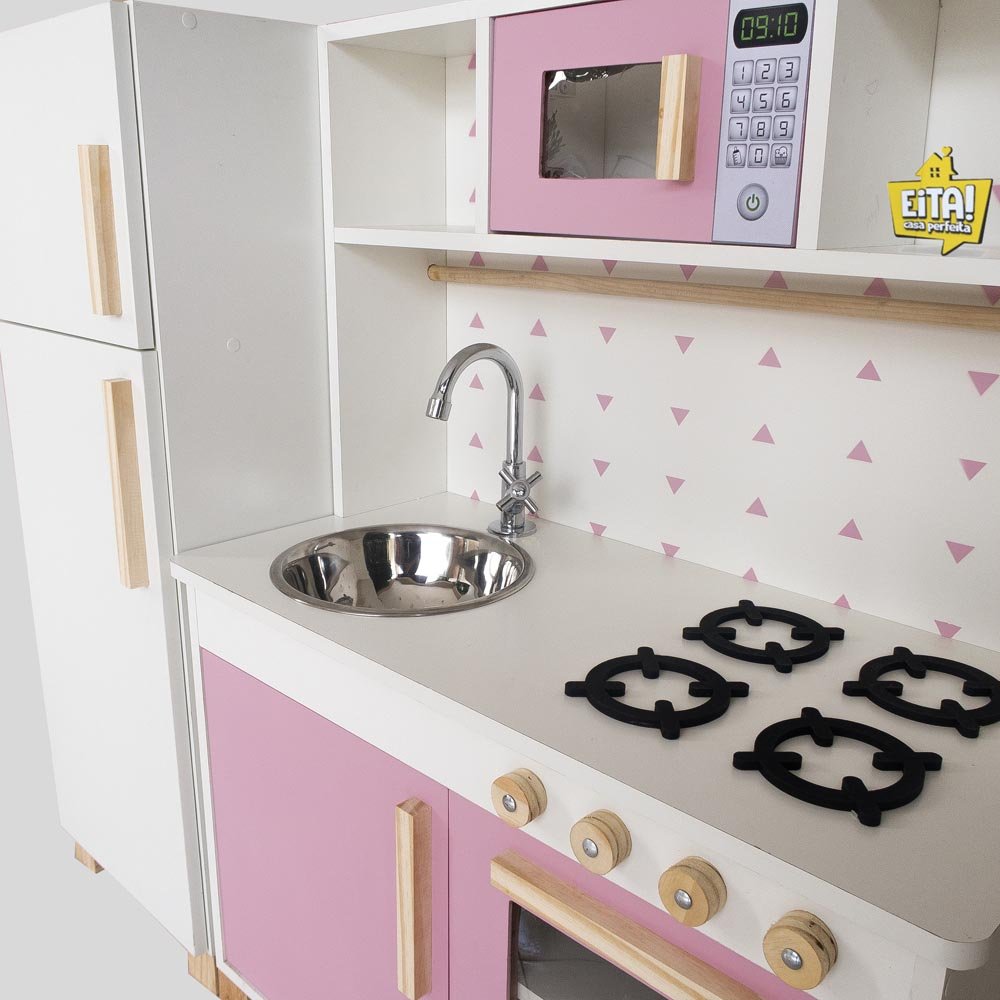 Kit Cozinha Infantil com Geladeira Eita Casa Perfeita Rosa - 4