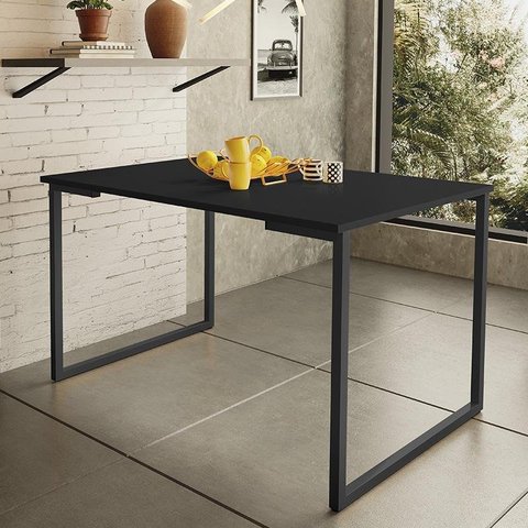 Mesa de Jantar Steel Estilo Industrial Pés de Aço 120x80cm Preto/Preto