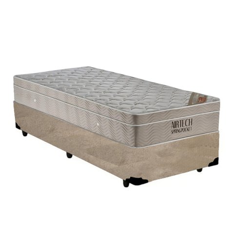 Cama Box Solteiro + Colchão De Molas Ensacadas Airtech 70X88X188:Bege